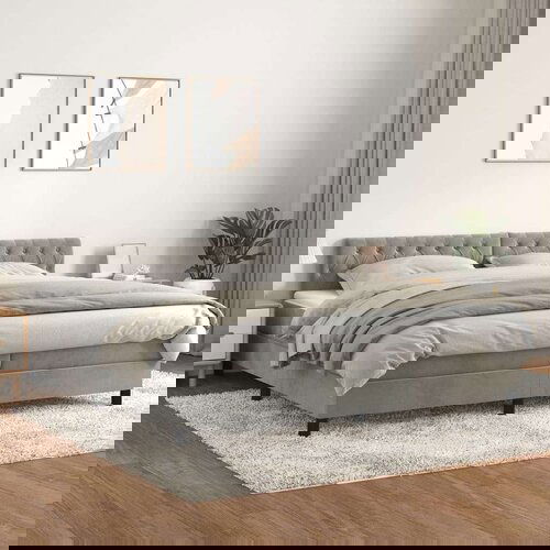  Box spring postelja z vzmetnico svetlo siva 200x200 cm žamet, (20790987) Slike