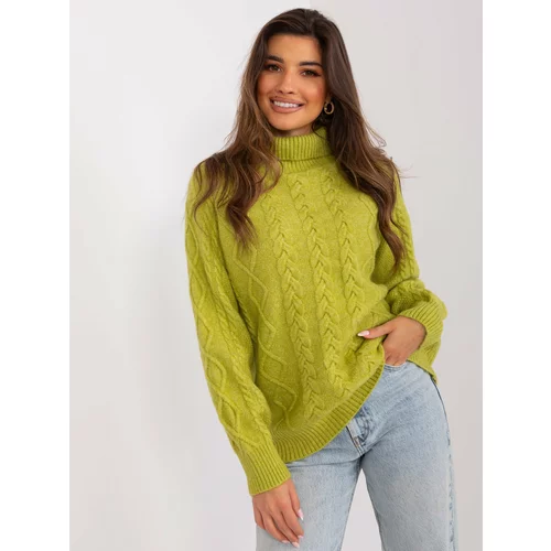 Fashion Hunters Light green sweater with cables and sleeves