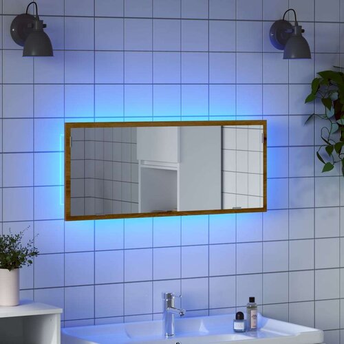 VidaXL LED kupaonsko ogledalo Artisan hrast 100x8,5x37 cm Slike