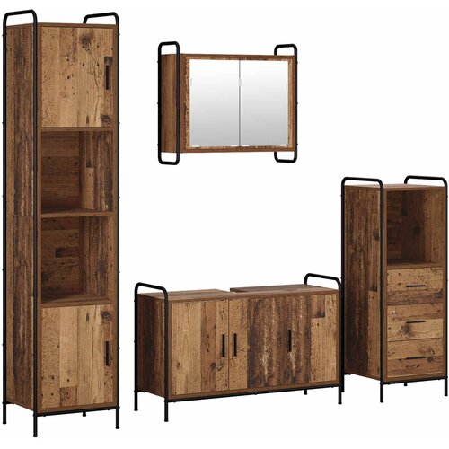  Set ormarića za kupaonicu 4 kom. Staro drvo 40 x 36 x 181 cm Slike