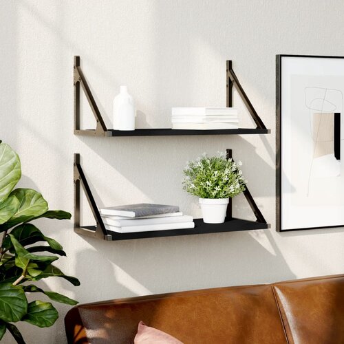 vidaXL Stenska polica 2 kosa črna 60x25x25,5 cm inženirski les Cene