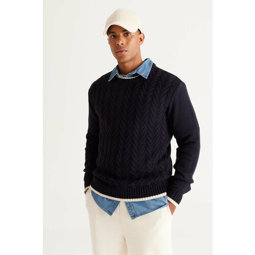 AC&Co / Altınyıldız Classics Men's Navy Blue Standard Fit Regular Cut Crew Neck Patterned Knitwear Sweater Slike