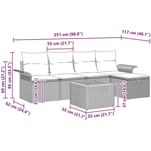  Sjedeća garnitura za vrt 6 kom. Bež poliratan 251 x 117 x 85 cm Slike