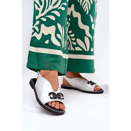 Boto Flat Heeled Sandals With Decoration Eco Leather Silver Tillireta Cene