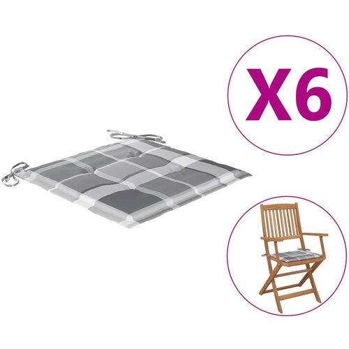 VidaXL Jastuci za vrtne stolice 6 kom sivi karirani 40x40x3 cm tkanina Slike