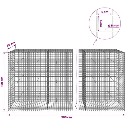  Gabion s 5 mm žicom i mrežom 5x5 cm 900x50x150 cm Slike