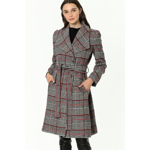 Dewberry Z6638 PLAID WOMEN'S COAT-BURGUNDY-BLACK Cijene