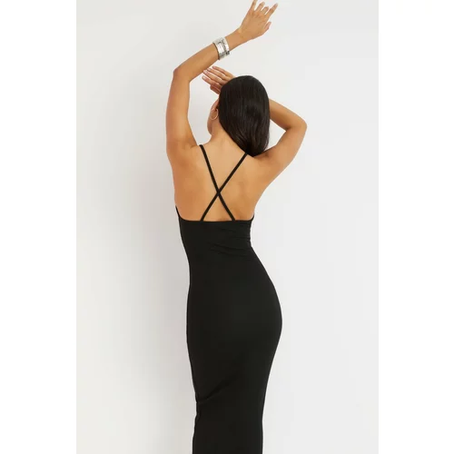 Cool & Sexy Women's Black Back Cross Camisole Maxi Dress YI2218