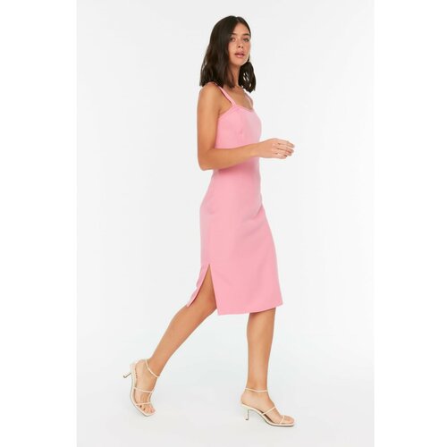 Trendyol Pink Square Neck Slit Detailed Dress Slike