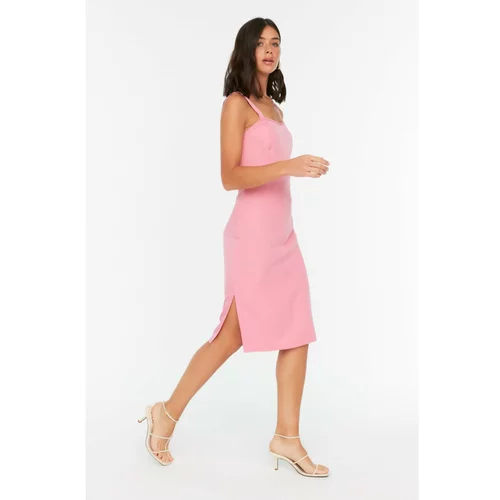 Trendyol Pink Square Neck Slit Detailed Dress