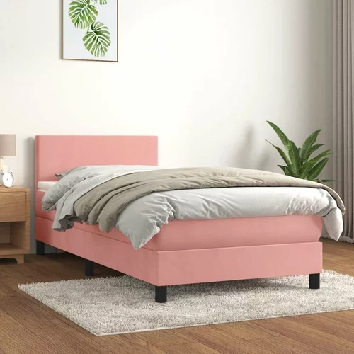 Box spring postelja z vzmetnico roza 90x200 cm žamet, (20895226)