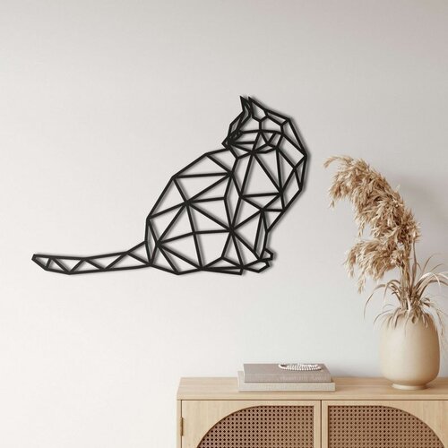 Wallxpert metalni zidni ukras 5264, geometrijska mačka, 90 x 59 cm, crni Cene