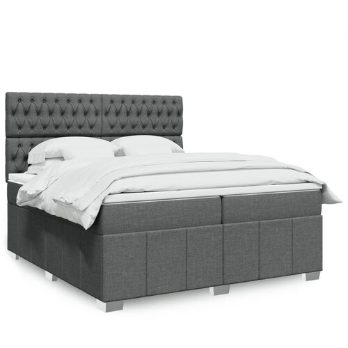 VidaXL Krevet s oprugama i madracem tamnosivi 200 x 200 cm od tkanine Slike