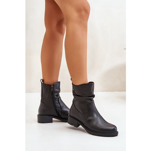 VINCEZA Leather Women&amp;#039;s Ankle Boots Insulated With Gathering Black 66714 Slike