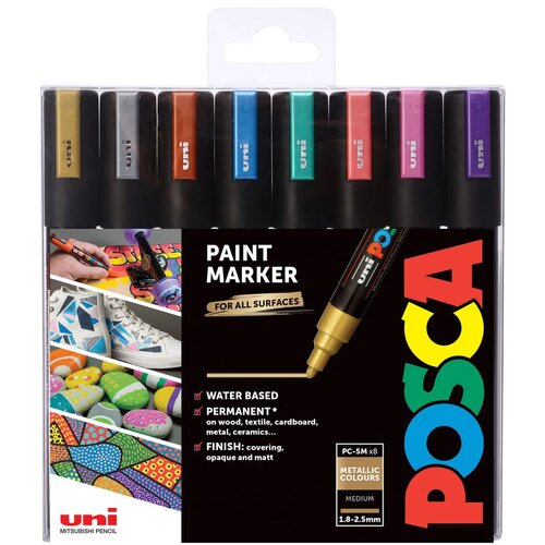 POSCA Uni flomastri 5M set 8 Metallic; konica 1,8-2,5 mm, (21290427) Cene