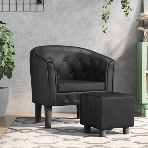  Zaobljena fotelja od umjetne kože s tabureom crna