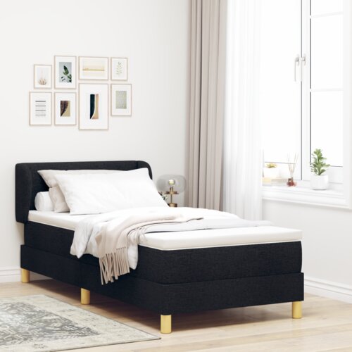 Crni Box Spring Krevet s Madracem - 80x200 cm Tkanina Cijene