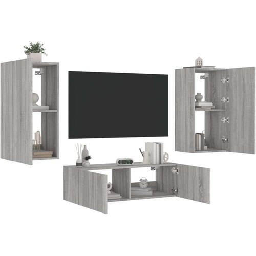  Stenske TV omarice z LED lučkami 3 kosi siva sonoma, (20988759) Cene