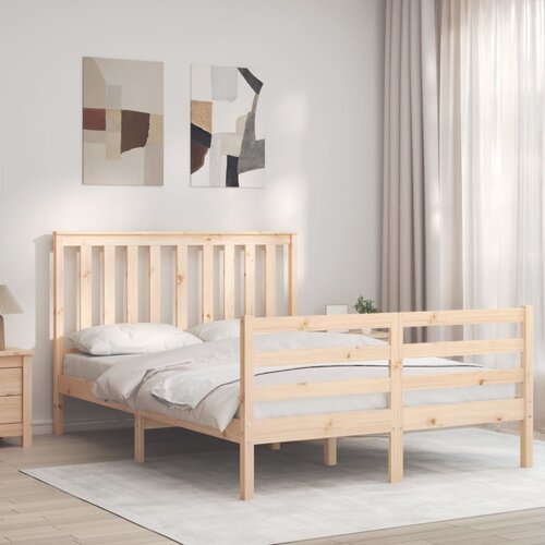 The Living Store Posteljni okvir z vzglavjem 120x200 cm trden les - Posteljni Okvir, (21525308) Slike