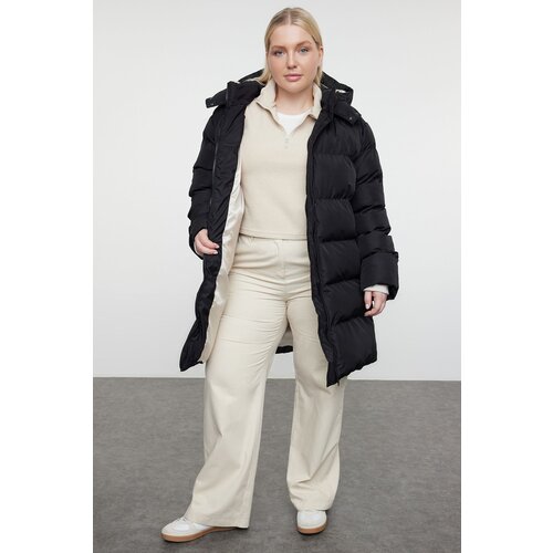 Trendyol Curve Black Regular Fit Contrast Lining Detailed Long Puffer Parka Coat Slike
