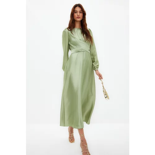 Trendyol Light Green Cross Tie Detailed Satin Look Evening Dress