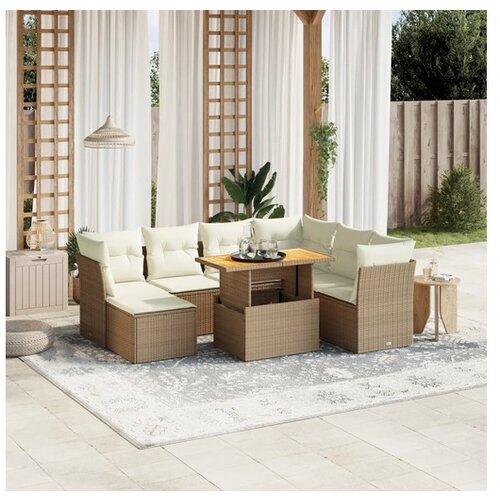 VidaXL 8-dijelni set vrtnih sofa od poliratana s jastucima bež Slike