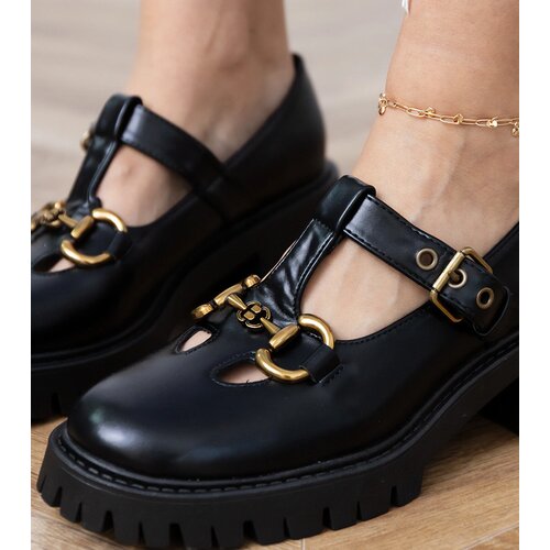 Gemre Black loafers with thick soles and gold embellishment Hartis Cene