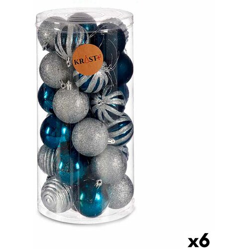  Set božićnih kuglica Krist+ HM20087-061/003 Plava Srebrna Plastika &amp;Oslash; 6 cm (6 kom.) Slike