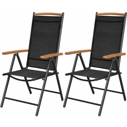  Zložljivi vrtni stoli 2 kosa aluminij in textilene črne barve, (20658567)