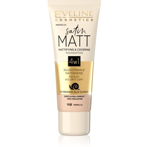 Eveline Cosmetics Satin Matt matirajoči tekoči puder s polžjim ekstraktom odtenek 102 Vanilla 30 ml Cene
