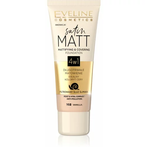 Eveline Cosmetics Satin Matt matirajoči tekoči puder s polžjim ekstraktom odtenek 102 Vanilla 30 ml