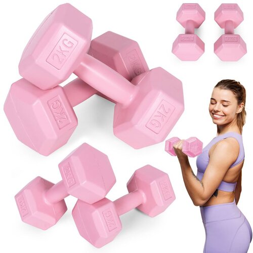  Set &scaron;esterokutnih bučica 2x2 kg, utezi za vježbanje, opterećenje za fitness, roza, ModernHome Cijene