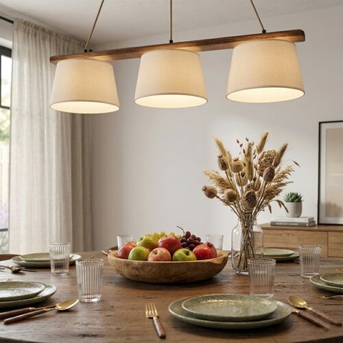  Luster na sajli AIDA 3xE27/15W/230V prečnik 25 cm hrast/krem Slike