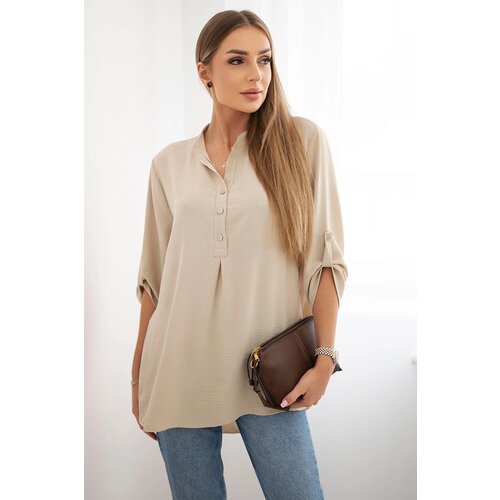 Kesi Włoski Blouse with a longer back dark beige Slike