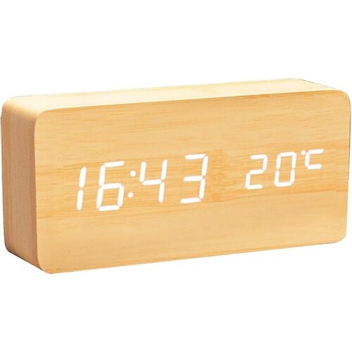 Venisymlis Lesena Digitalna Ura - Večfunkcijska Led Budilka S Prikazom Časa/Datuma/Temperature In Glasom, (22060511) Slike