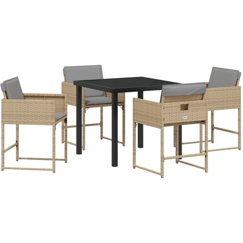 vidaXL Set od 5 dijelova Vrtna blagovaonica s jastucima Bež poli ratan, Vrtni stol Crn 80x80x73 cm Staklo otporno na udarce Cijene