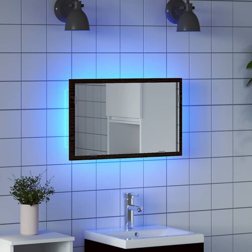  Kupaonsko ogledalo s LED svjetlima crni hrast 60x8,5x37 cm Slike