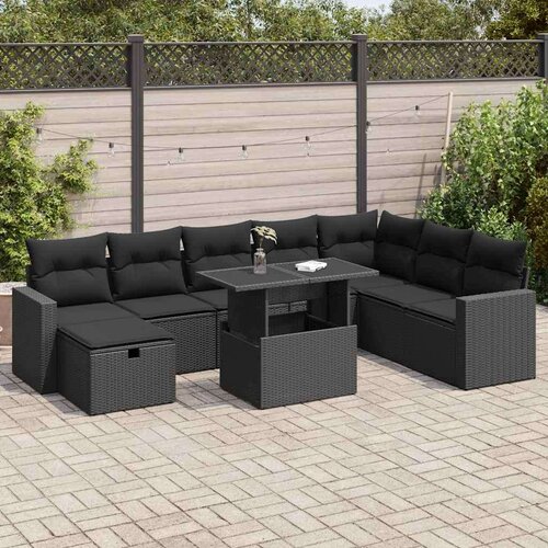  9-dijelni set vrtnih sofa s jastucima crni od poliratana Cijene