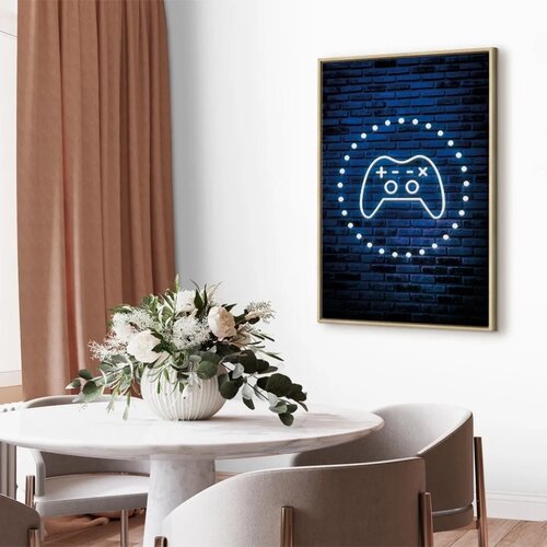  Slika - Neon Gamepad 40x60 U prirodnom drvenom okviru Slike
