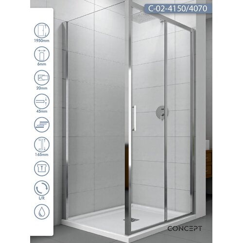 Copen Tu&amp;scaron; kabina Atlas, Providno staklo 6mm, Srebrni ram, 150x70x195cm Slike