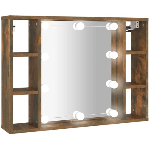 vidaXL Omarica z ogledalom in LED lučkami dimljeni hrast 76x15x55 cm, (20716803) Cene
