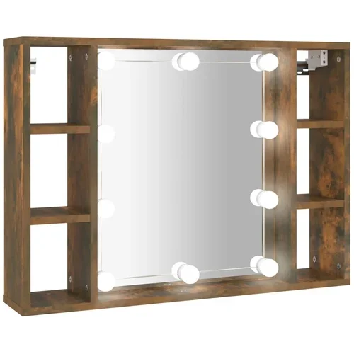 vidaXL Omarica z ogledalom in LED lučkami dimljeni hrast 76x15x55 cm, (20716803)