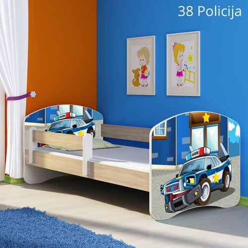  Dječji krevet ACMA s motivom, bočna sonoma 140x70 cm 38 Policija Cene