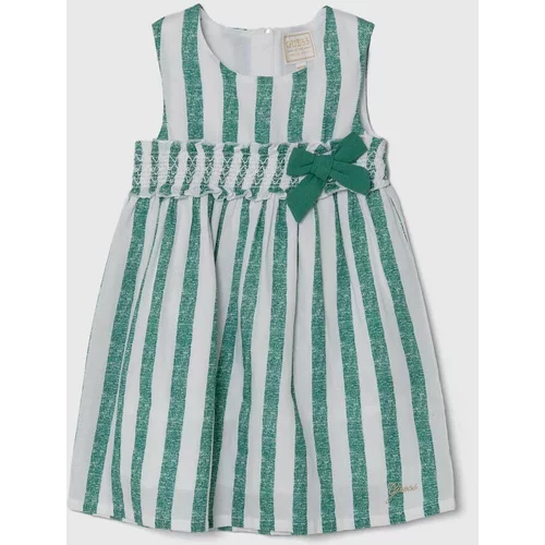Guess Dječja haljina s dodatkom lana boja: zelena, mini, širi se prema dolje