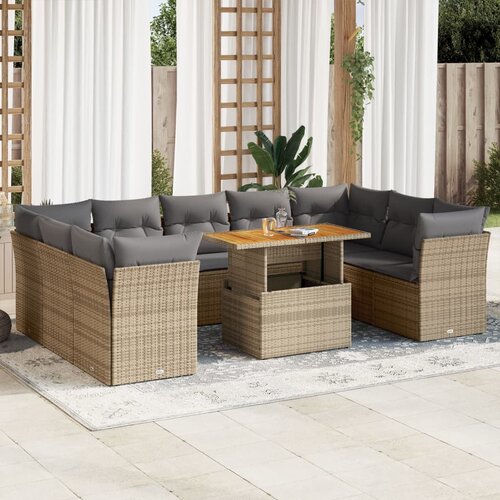 vidaXL 10-dijelni set vrtnih sofa s jastucima bež od poliratana Cijene