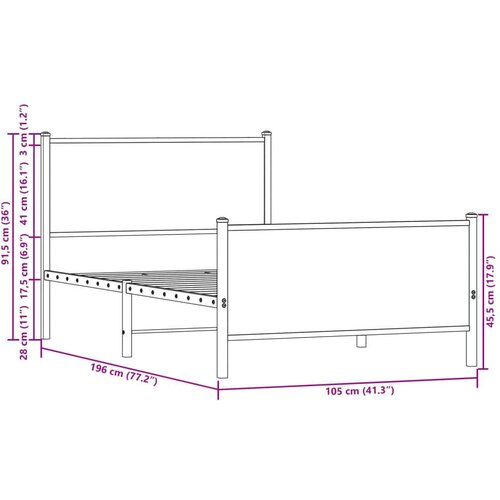 VidaXL metalni okvir kreveta s uzglavljem i podnožjem 100 x 190 cm Slike