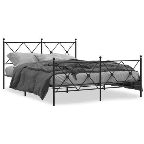 vidaXL Kovinski posteljni okvir z vzglavjem in vznožjem črn 160x200 cm