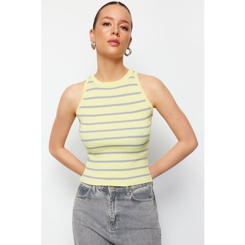 Trendyol Yellow Striped Barbell Neck Knitwear Blouse Cene