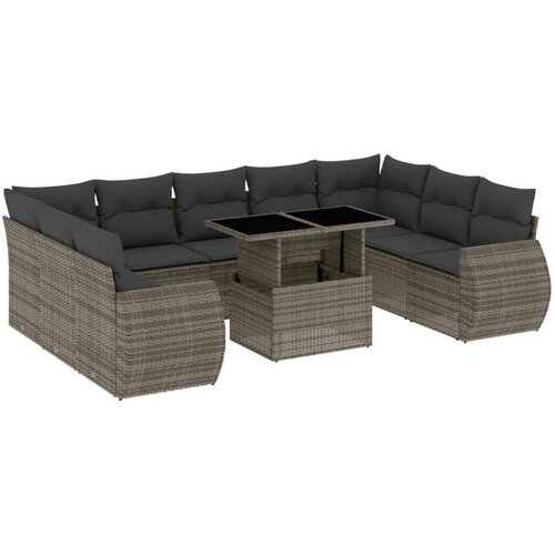  10-dijelni set vrtnih sofa od poliratana s jastucima sivi Slike