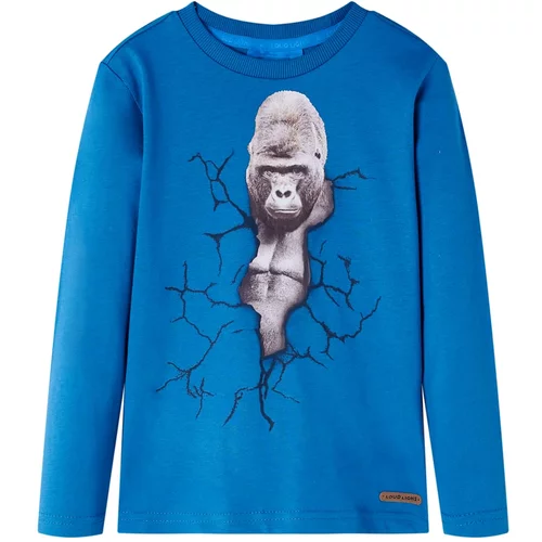 vidaXL Otroška majica z dolgimi rokavi potisk gorile petrolejsko modra 92